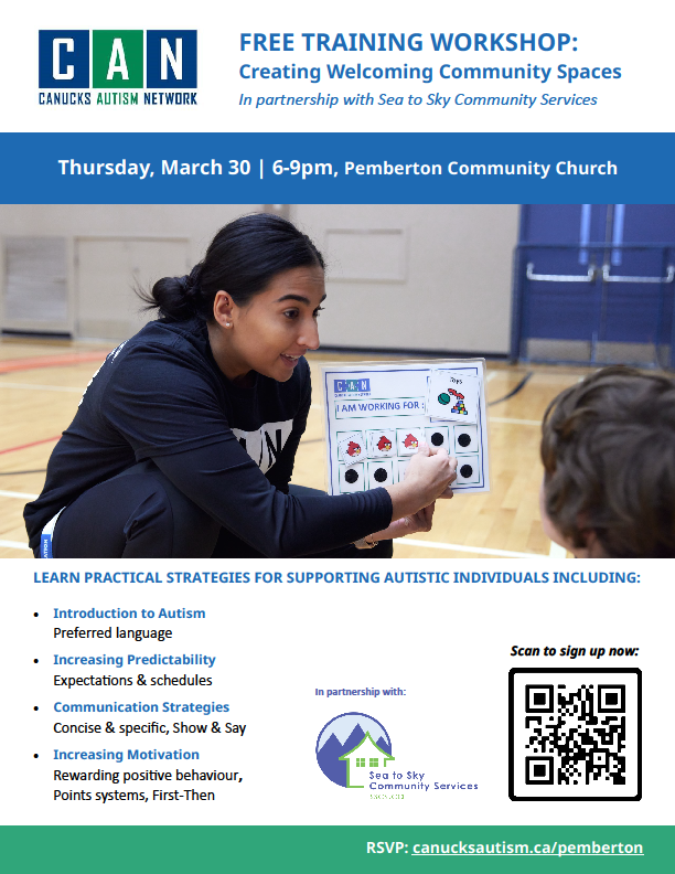 SD48SignalHill's tweet image. Free autism training in Pemberton this Thursday. For parents, coaches, teachers, anyone!