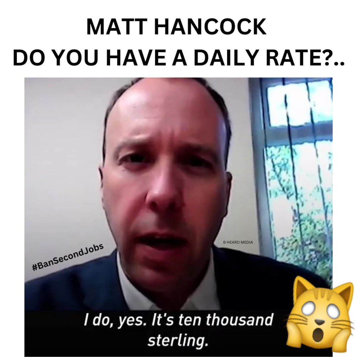 bheardmedia's tweet photo. #NHS Nurses, ambulance workers & Junior Doctors are told that a real-terms pay rise would increase inflation!
Yet apparently failed health secretary, z-list celebrity and part-time MP Matt Hancock charging a £10,000-A-DAY fee to work for private companies is fine!
#BanSecondJobs https://t.co/Du2H20bVfw