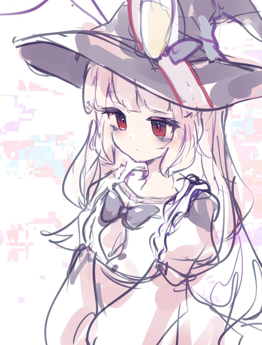 1girl hat solo red eyes witch hat long hair bow  illustration images