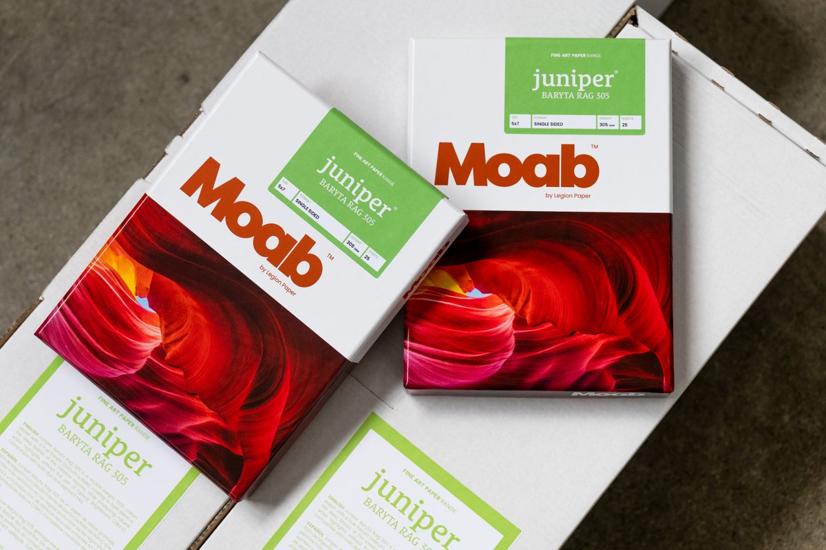 MoabPaper's tweet image. Juniper Baryta Rag
-305 gsm / 16 mil
-No Optical Brightners (OBA's)
-Single Sided
-100% Cotton
-Made in the USA
-True Baryta (barium sulfate) coatin

moabpaper.com/juniper-baryta…

#MoabPaper #MakeitwithMoab