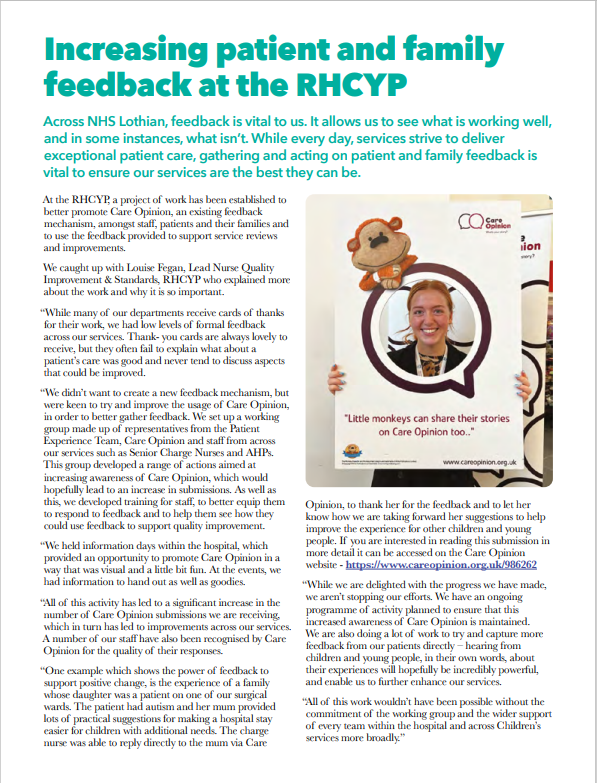 Please take the time to read the latest edition of connections magazine <a href="/NHS_Lothian/">NHS Lothian</a>  to learn how we are using <a href="/CareOpinionScot/">Care Opinion Scot</a> <a href="/LothianChildren/">NHS Lothian Children's Services</a> to listen to the voices of our children and their families and use this to drive improvement in our services 🌟#personcentredcare