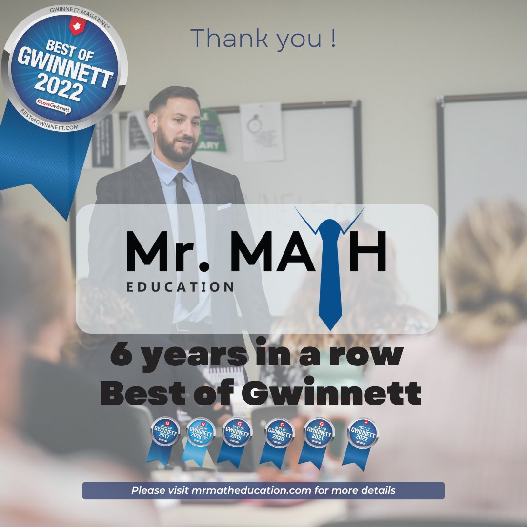 MrMathEducation's tweet photo. Mr Math won best of Gwinnett for the 6th year in a row! Thank you to all the schools, teachers, parents, and students for allowing me to support you the past several years. https://t.co/lHt6e2GB5O