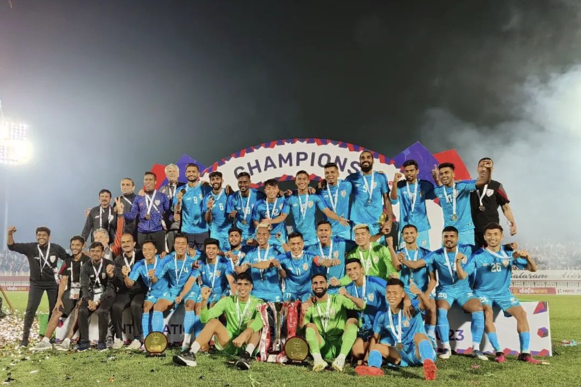 Didn't felt this much satisfaction from a long time since Asian Cup Qualifiers. But, defeating a higher ranked opponent is different level happiness. Thanks to Manipur for being the 12th Man for Indian Team 🇮🇳 #IndianFootball #BackTheBlue #HeroTriNation #INDKGZ