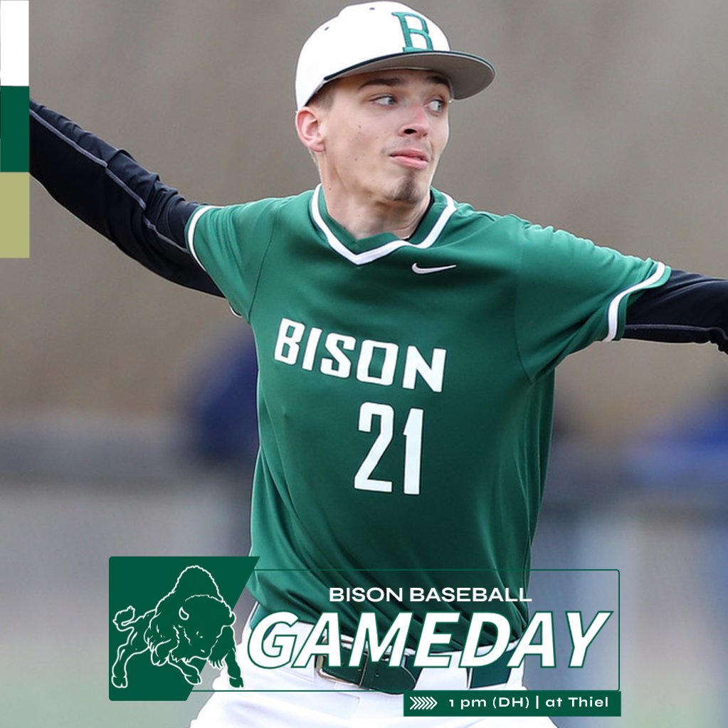 It's GAME DAY! ⚾ The Bison open up PAC play on the road against the Tomcats. 

🆚: Thiel 
📍: Greenville, Pa.  
⌚️: 1 pm (DH)  
📺: bit.ly/3JJdCM0

#RollBison | #ClimbtheHill | #pacbaseball | 🦬 🤘🏽