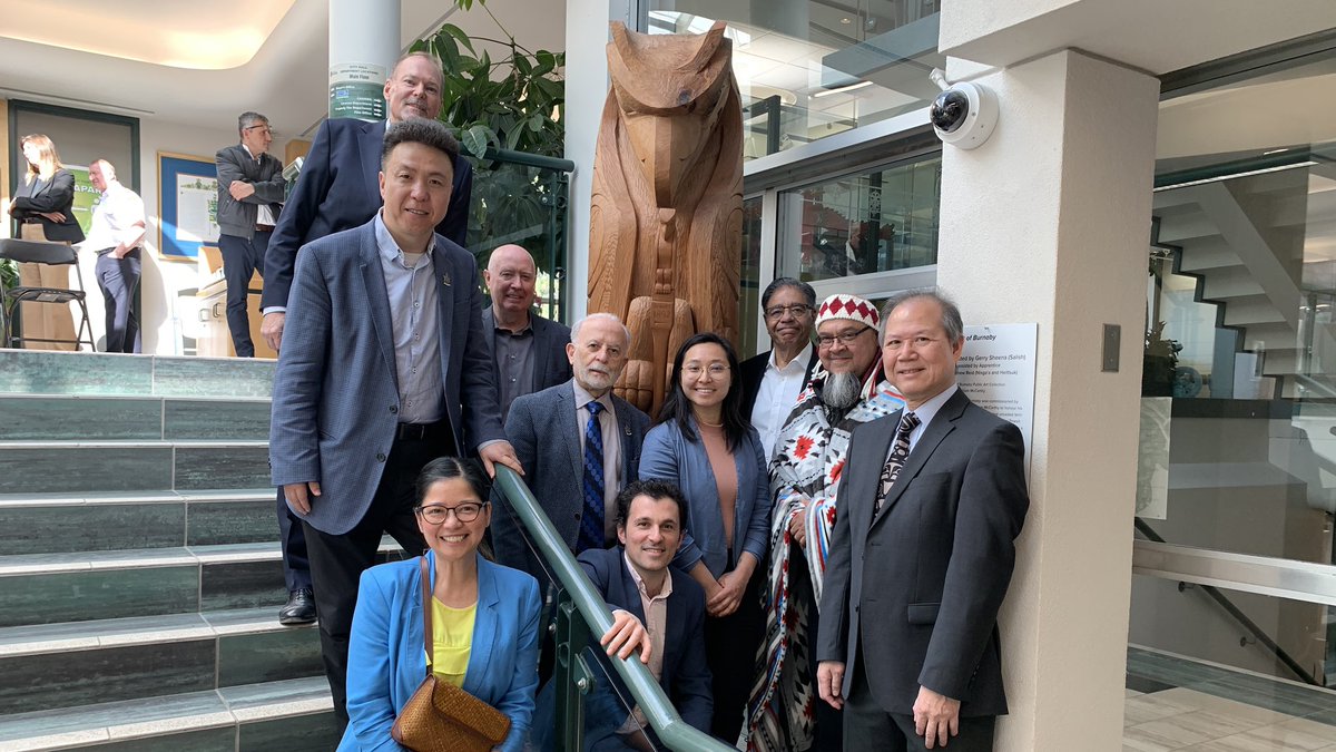 MayorofBurnaby's tweet photo. We were honoured to witness a brushing off ceremony conducted by members of the Tsleil-Waututh Nation of The Spirit of Burnaby at City Hall. The carving by Salish artist Gerry Sheena and apprentice Matthew Reid was commissioned and gifted to the City by Burnaby's William McCarthy https://t.co/Z4b3FT9OG0