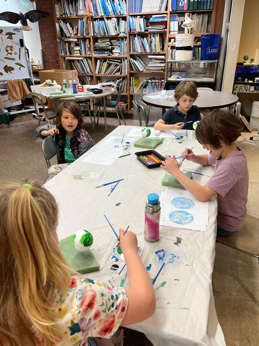 CFStweets's tweet image. Second-grade students are learning about the phases of the moon! They are seen here creating models of the moon and earth. 
#CFSscience #CFSgrams #CFSsecondgrade #projectbasedlearning #quakereducation #PreKto8 #Elementaryeducation #Education