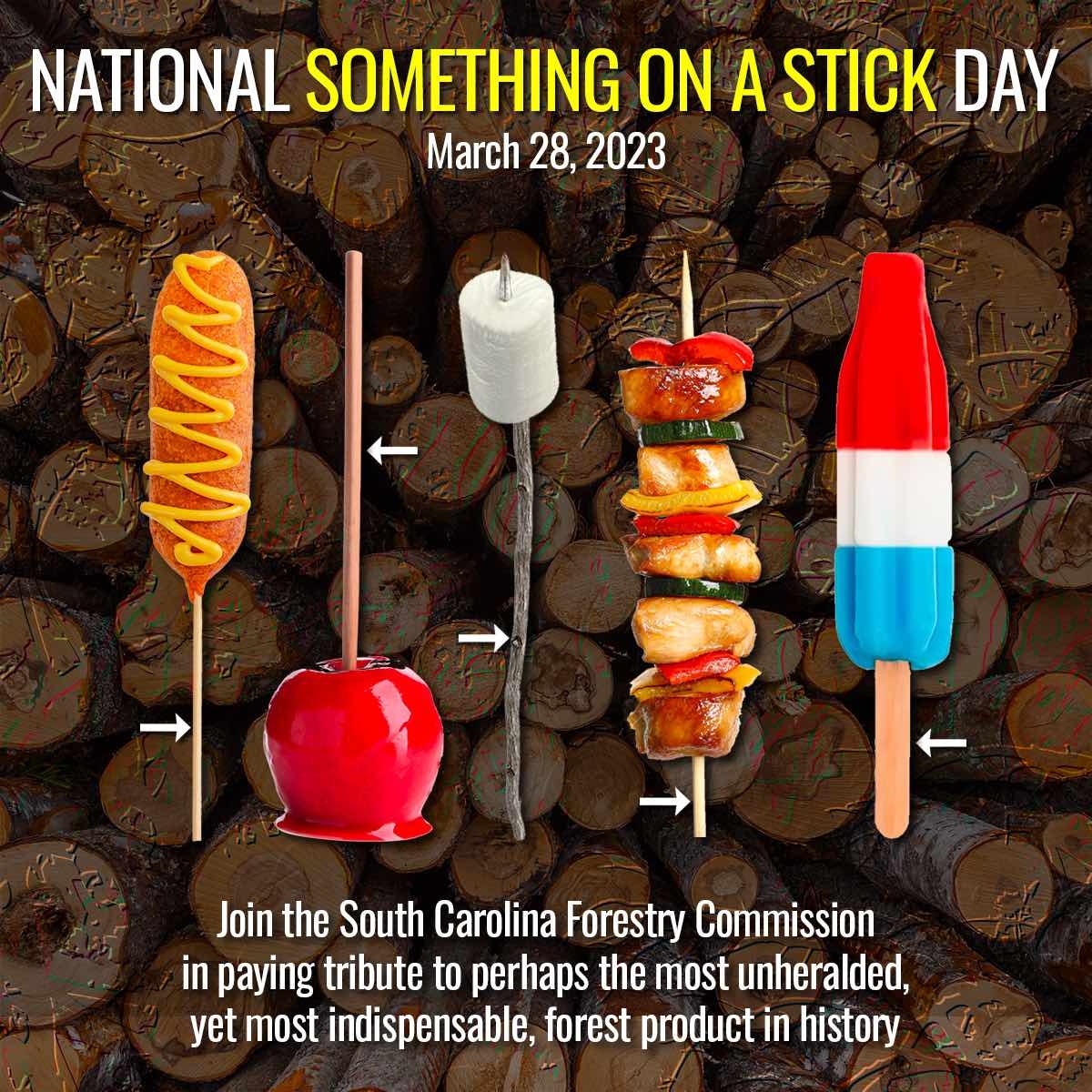 Today is National 'Something On A Stick' Day!
Celebrate with us as we honor the forgotten forest product that fastens a few of our favorite foods!⁠
#SticksAreForestProductsToo #SCForestry #ForestLife #StickLife #SomethingOnAStickDay #ForestProducts #Sticks