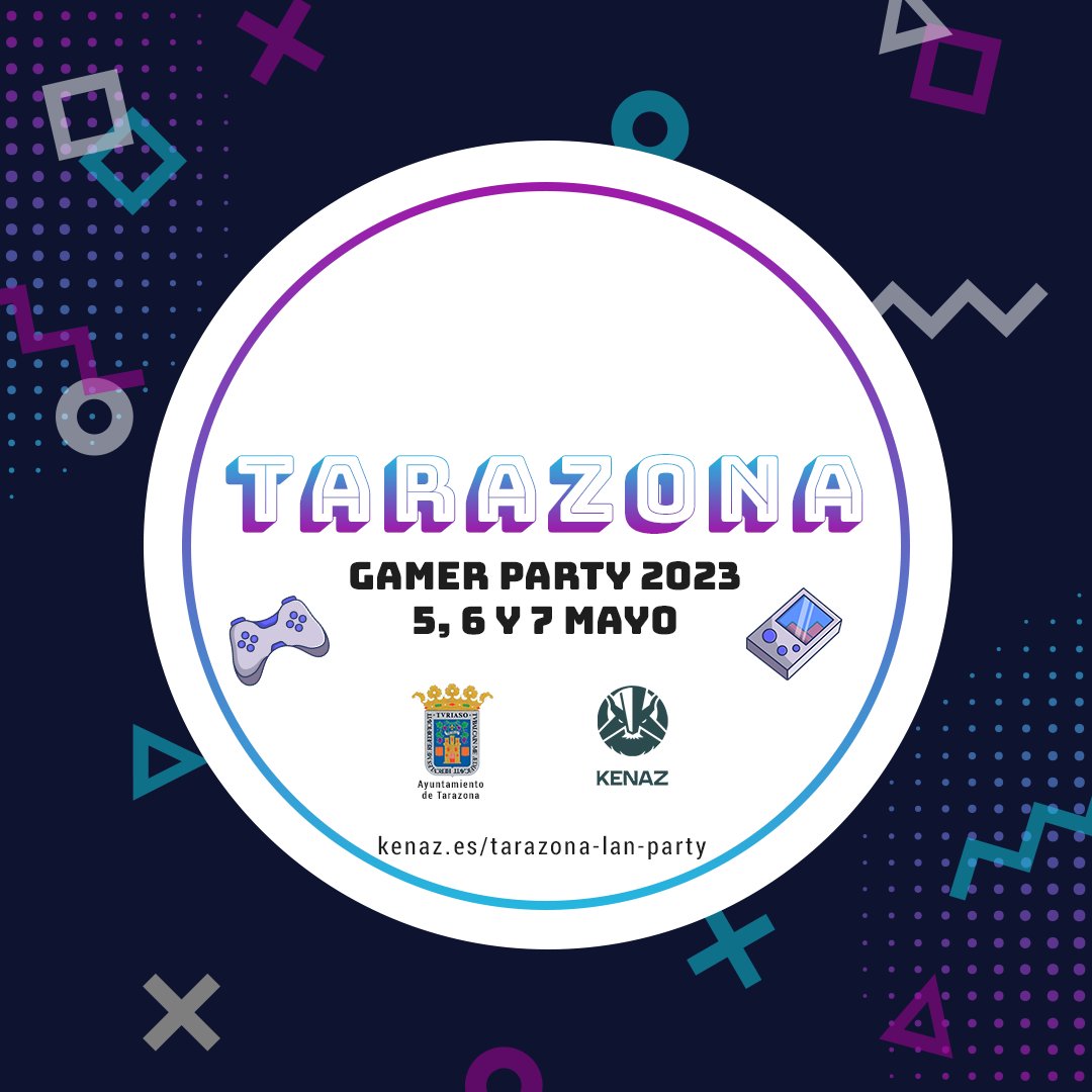 📅 El 5, 6 y 7 de Mayo llega Tarazona Gamer Party, el festival para los amantes de los videojuegos y las nuevas tecnologías.

48h de #videojuegos, #esports y las nuevas tecnologías.

Organiza:

<a href="/AytoTarazona/">Ayuntamiento de Tarazona</a>  y Kenaz eSports

Información en la web:

kenaz.es/tarazona-lan-p…
