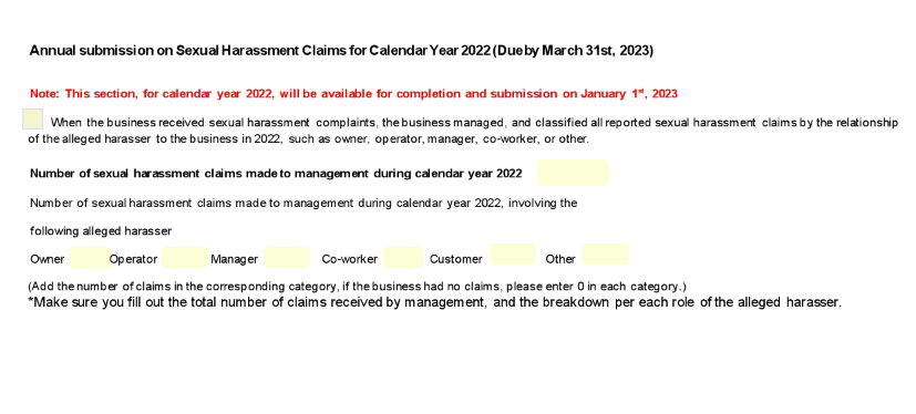 amanduhgomez's tweet photo. Employers of tipped workers have til Friday to report if they've had any sexual harassment complaints in 2022 to DC gov: https://t.co/4LM5n0jYUT 

They also have to submit their policy on the issue. DC doesn't have a template for that but here's what the complaint form looks like https://t.co/HvzQBYUn0l