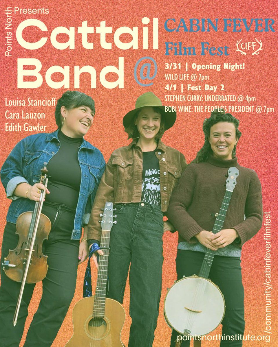 Cattail Band (@cattailband) of Louisa Stancioff (@lou_wee_za), Cara Lauzon (@olivefiddle), & Edith Gawler (@edithannabel) will be playing LIVE before 3 film showings at Cabin Fever Film Fest this weekend! Make sure to arrive early for some pre-show tunes! cabinfever.eventive.org