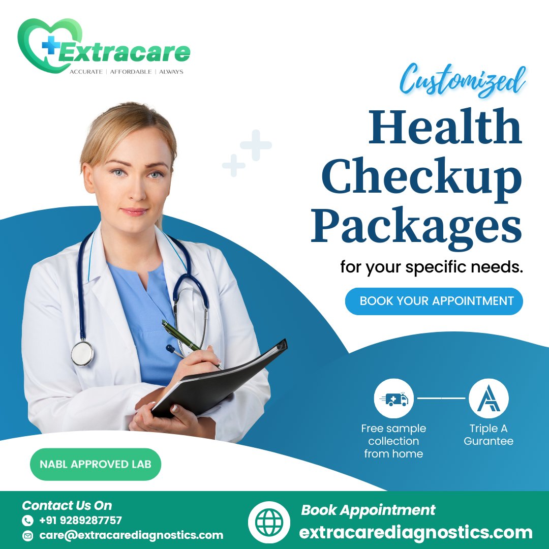 Take charge of your health with our comprehensive packages! 

🗓️ Book your appointment today! 🔜
📞 Call Us: +91-9289287757
📩 Email Us: care@extracarediagnostics.com
.
#wecarewithheart #extracarediagnostics #diagnosticlab #HealthPackages #HealthCheckup #DiagnosticServices