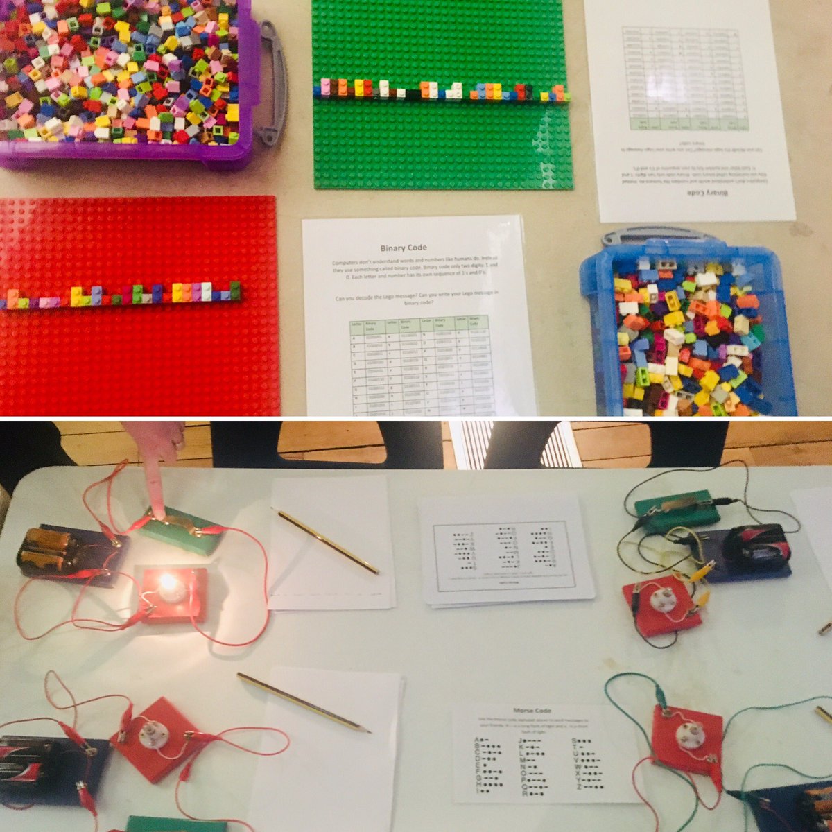 Amy_Baird_'s tweet photo. The @Discovery_Mus had a fab time @GNM_Hancock Home Educator’s Day. We ran Binary Lego, Morse Code Lightbulbs and Coding Spinner activities. A 3 y/o even declared they were going to Binary Lego sign ‘Fish & Chips’ as that’s what they wanted for tea! 🐠🍟 #STEM #LearningInMuseums https://t.co/qTxKUNqbH1