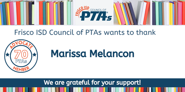 FriscoPTA's tweet photo. A heartfelt thanks to our latest Advocate Member, Marissa Melancon, who joined all 70 PTAs/PTSAs! We appreciate you supporting Frisco schools and our PTA mission to make every child's potential a reality!
#FriscoPTA #backthefuture #CommYOUnity https://t.co/opolLDNpFR