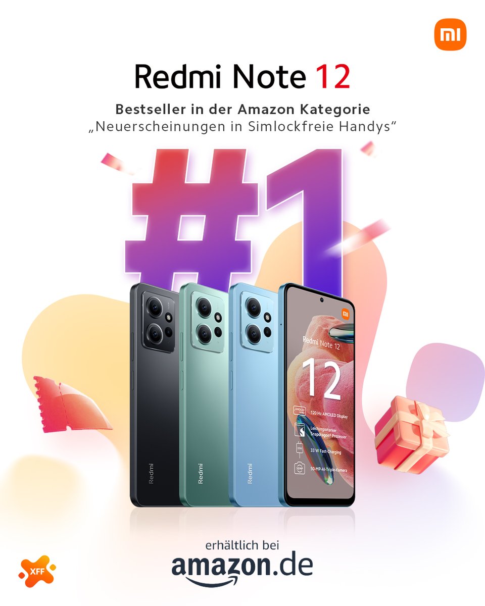 XiaomiDE's tweet photo. Feiere mit uns das unglaubliche Redmi Note 12! 🎉📱 Mit seiner atemberaubenden Leistung und seinem fantastischen Design ist es kein Wunder, dass es derzeit der Bestseller auf Amazon ist! 🔝🛍️https://t.co/i2ukMiWYhE🚀 #Xiaomi #Note12 #Bestseller #Amazon #Smartphone #Technologie https://t.co/tQPB1Tkw2L