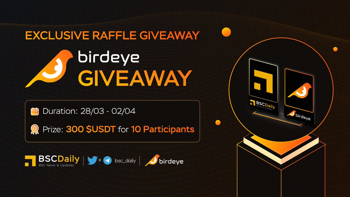 bsc_daily's tweet photo. 🚨 EXCLUSIVE RAFFLE GIVEAWAY CAMPAIGN - BSC Daily x 
@birdeye_so

💰 PRIZE POOL: 300 #USDT

10 Lucky Participants will receive 30 $USDT / each 🤑🤑

⏰ End in 7 days

▶️ JOIN NOW: https://t.co/Q4MjbE0jJN

#Solana #Giveaway #Airdrop #Web3 https://t.co/mtNWmWLrqR