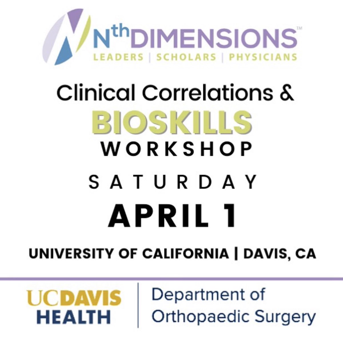 Are you joining us this weekend at our UC Davis Bioskills event on April 1st? Registration is still open! Come and learn about Nth Dimensions & Orthopaedics! Head to our website using the link in our bio to register! This event is open to ALL MEDICAL STUDENTS IN THE REGION!