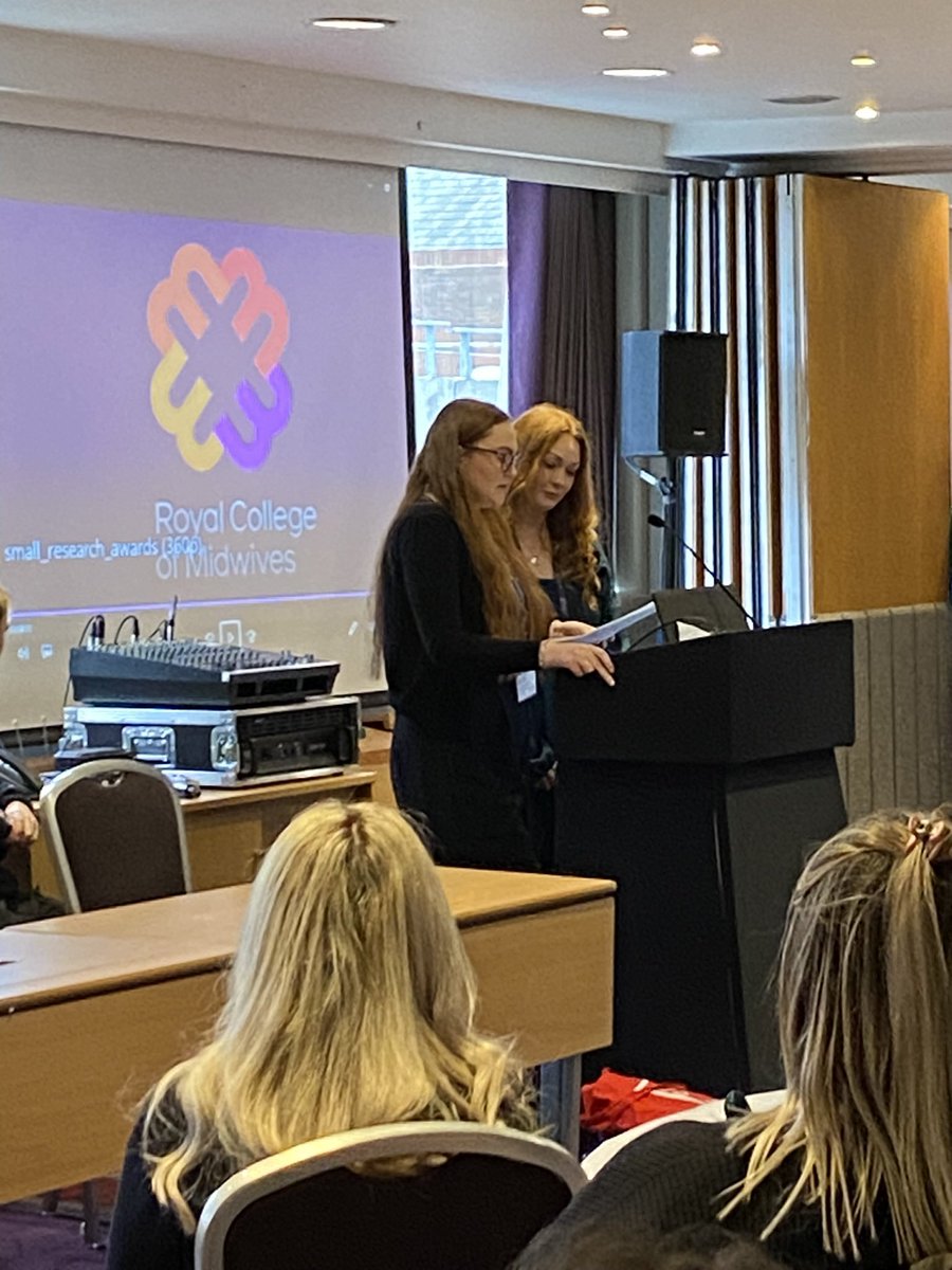 Isla and Kayty from our Student Midwife Forum introducing Laura Abbott who is giving the @MidwivesRCM Vepherina Veitch lecture this year. @RCM_SMF #RCMEdRes2023 #womeninprison