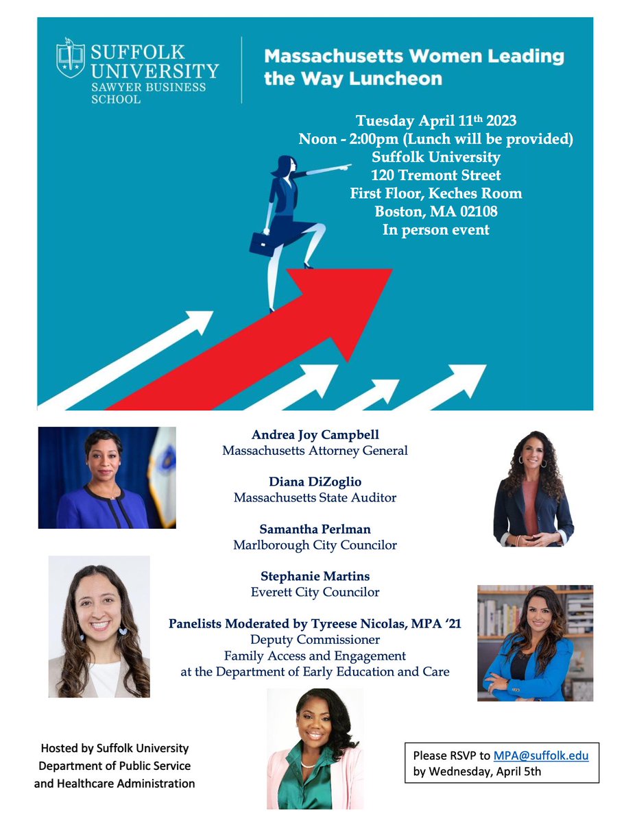 Join our friends at Suffolk University on 4/11/23 at 12 noon for MA Women Leading the Way. At 120 Tremont Street First Floor, Keches Room Boston, MA 02108.