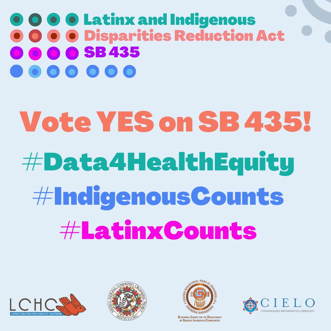 LCHC_CA's tweet photo. Over 60+ organizations across CA support #SB435 -  @SenBillDodd @AlvaradoGil2026 @SenBobArchuleta @SenatorAshby @SteveBradford @Steve_Glazer @SenSusanRubio, can we trust you to ensure that our communities COUNT?! 

VOTE YES! #Data4HealthEquity #LatinxCounts #IndigenousCounts https://t.co/JwkjZJQ4Ks