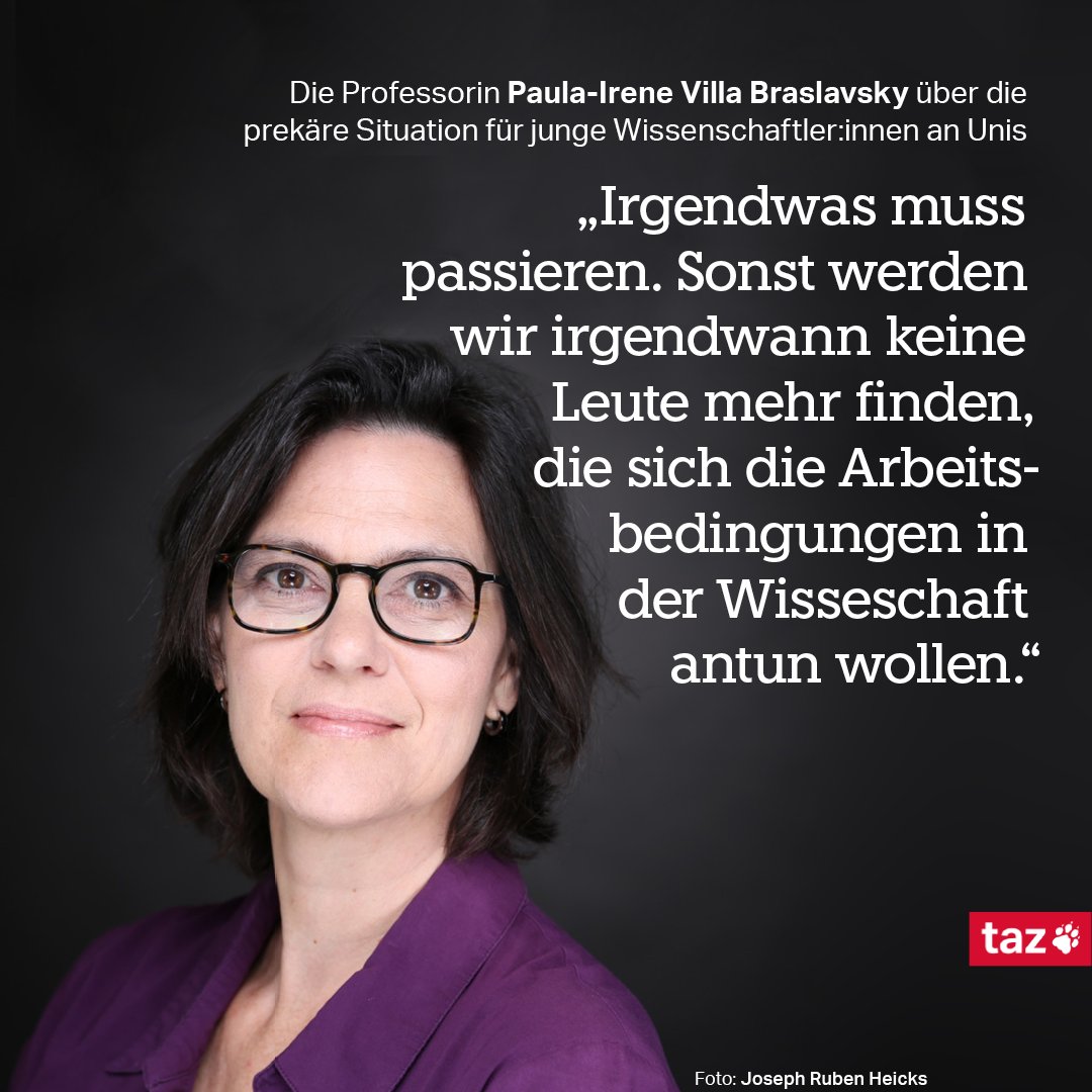 Paula-Irene Villa Braslavsky hat mit anderen Pro­fes­so­r:in­nen die Gruppe „ProfsfürHanna“ gegründet und einen Protestbrief gegen die Reformpläne der Ampelregierung geschrieben. 👉 Hier geht's zum Interview: taz.de/!5921397/