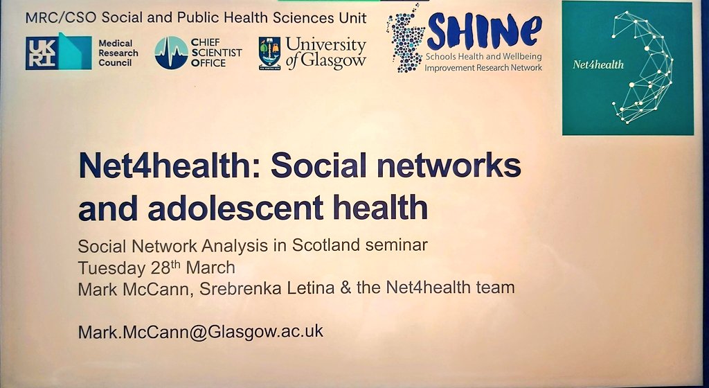 Thanks <a href="/Mark_McCann/">@mark-glasgow.bsky.social</a> for your seminar on #adolescent #health and #SocialNetworks an ongoing research project <a href="/theSPHSU/">Improving Health</a> with <a href="/SrebLetina/">Srebrenka Letina</a> Excited to see how the positive &amp; negative ties affect mental health in these adolescent groups &amp; more!
#SNAS_seminar #AcademicTwitter