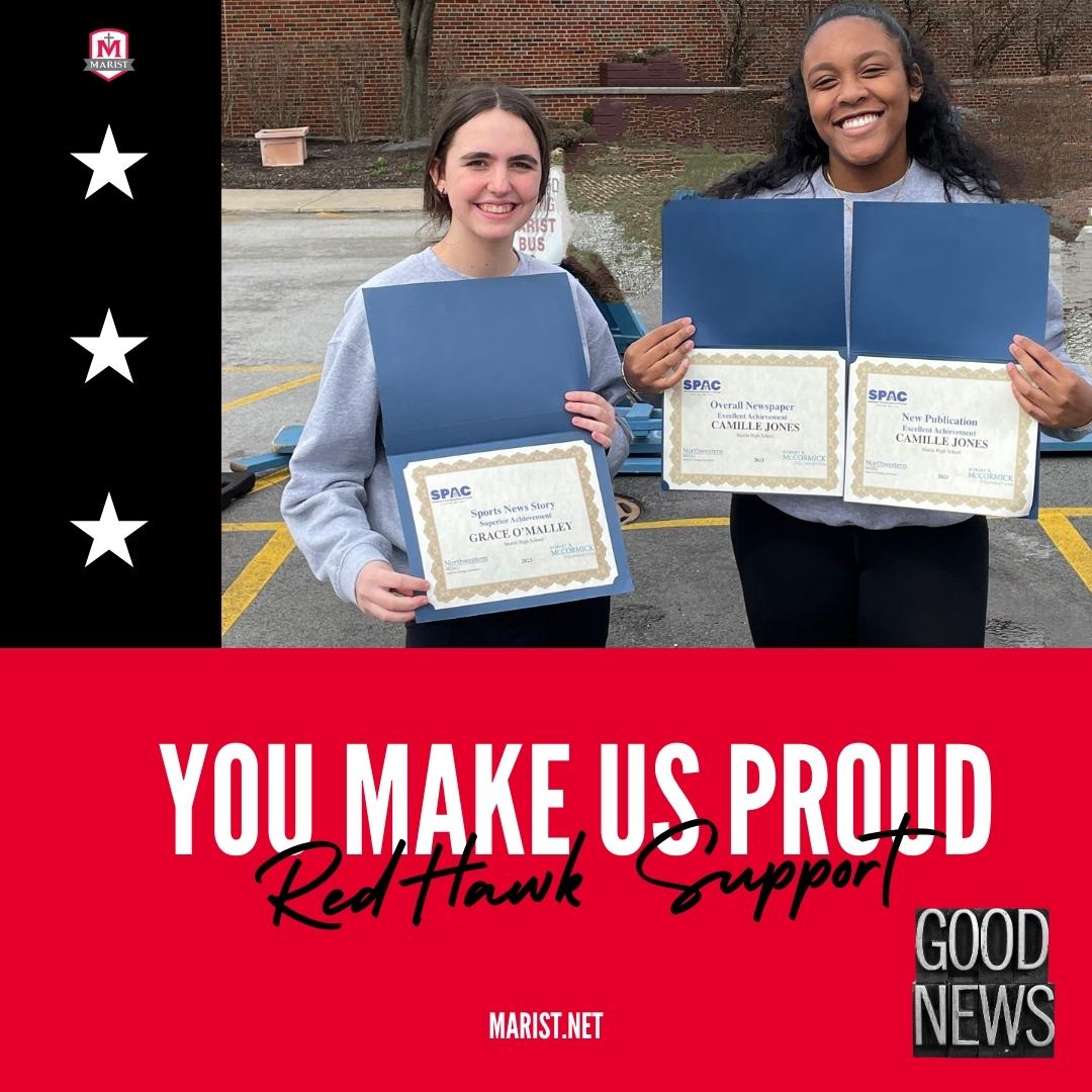 Last Thursday, <a href="/MHSMedia_Chi/">MHS Media</a> walked away with three awards at the Scholastic Press Association of Chicago competition! Congratulations to Grace O'Malley '26 and Camille Jones '23 for their achievements! Click here to read more: hubs.la/Q01JndkQ0