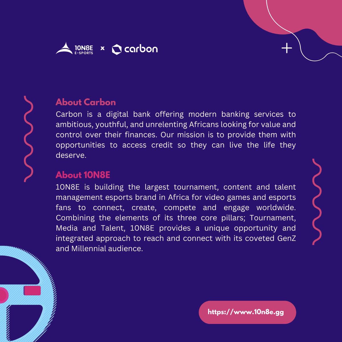 10N8EPLAY's tweet photo. 10N8E Esports announces a multi-year partnership with Carbon @getcarbon 🤝

We both share a passion for innovation and customer satisfaction, and we are confident that this partnership will lead to great things for both of us. 💜

#carboncommunity #10n8ecommunity #partnership https://t.co/7wI7tFEQcb