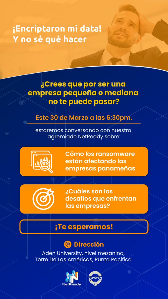Te invitamos junto a <a href="/cepaven/">Cámara de Empresarios Panameña Venezolana</a> a una conferencia. ✅

🗓️30 de marzo
🕐6:30 p.m.
📍Aden University, nivel mezanina, Torre De Las Américas, Punta Pacífica.
 
➡️Link de inscripción: bit.ly/3LjppDf