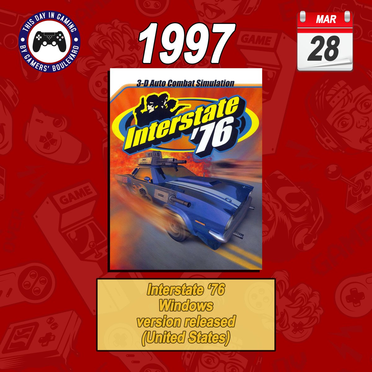 thisdayingaming's tweet photo. #OnThisDay - 28 March 1997: Interstate '76 - Windows version released (United States) #PCGaming #Interstate76 #PCGames #RetroGaming #RetroGames #ThisDayInGaming #RetroGamers #Gaming #VideoGames #Gaming #Gamers #retrogamerslife https://t.co/AyFEEdHMBi