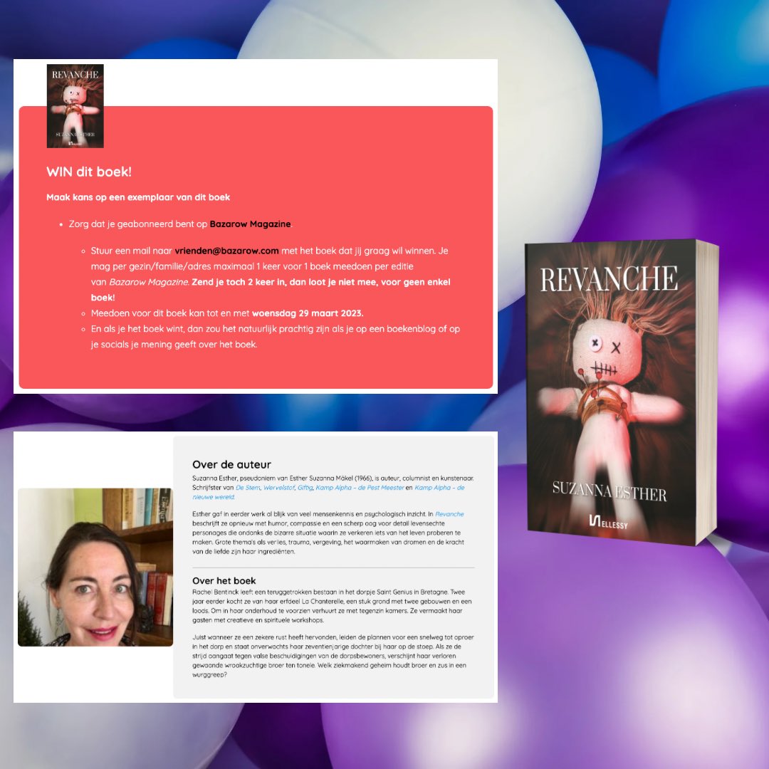 Revanche staat in een artikel van Bazarow Magazine - Editie 5

Tot en met morgen, woensdag 29 maart 2023, kun je nog meedoen om dit boek te winnen. Klik op  bit.ly/bazarowrevanche voor het artikel en de WIN actie.

#suzannaesthernl #revanche #bazarow #bazarowmagazine #winactie
