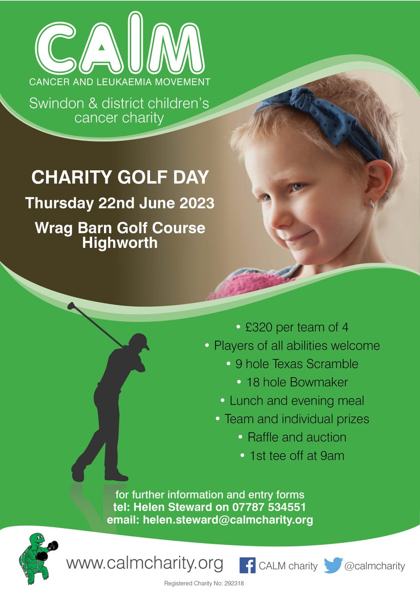 We’re delighted to confirm details of our annual @CALMCharity Golf Day at @WragBarn Golf Club on Thursday 22nd June 2023. For an application form please email: Helen.Steward@calmcharity.org 🏌️‍♂️🏌️‍♀️⛳️ #ChildhoodCancer #Charity #Swindon