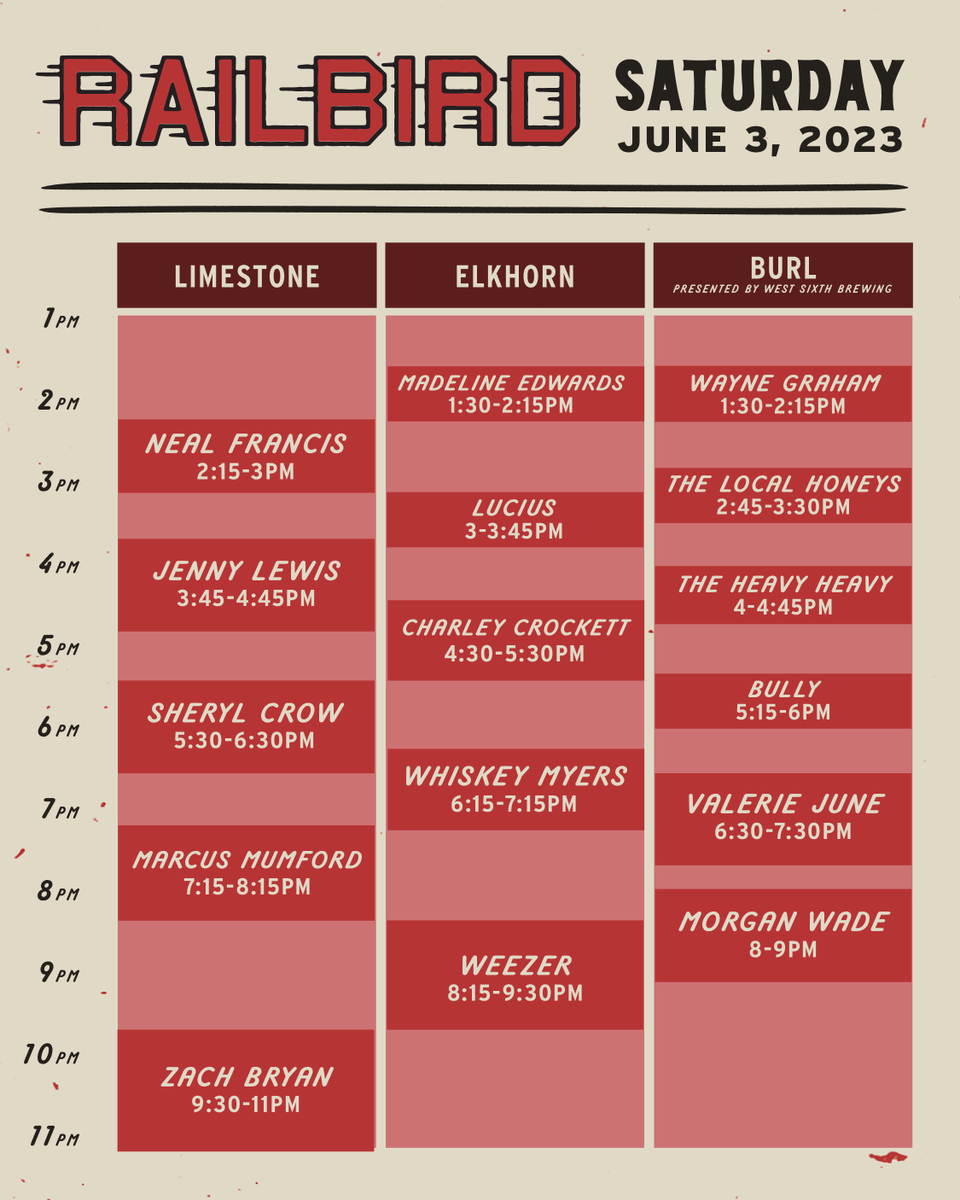 Railbird Festival schedule