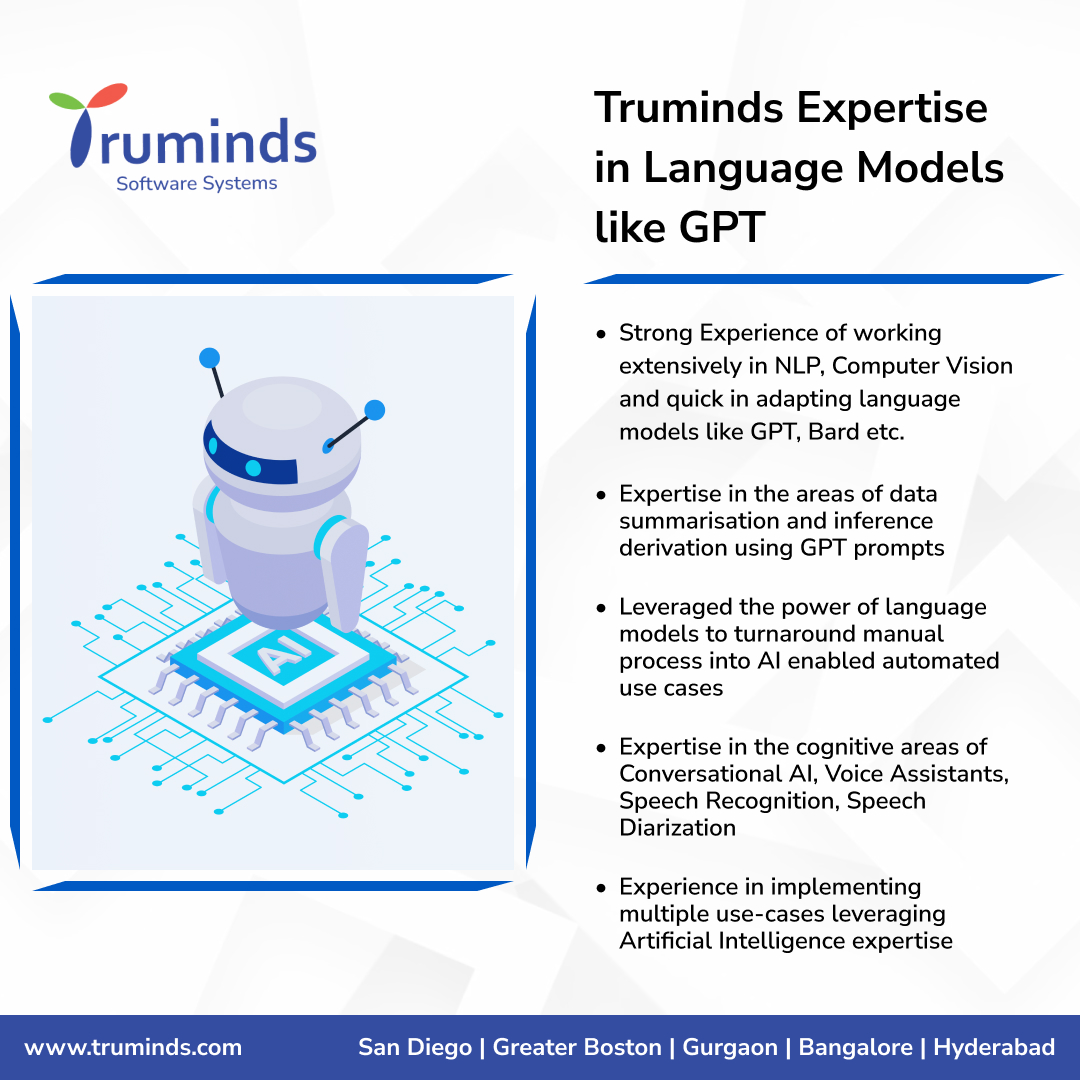 Truminds_Inc's tweet image. With strong domain expertise and experience of working extensively in cognitive areas like #Conversational_AI, #NLP, #Computer_Vision etc. we are quickly adapting language models like #GPT, #Bard and are successfully delivering various solutions leveraging our #AI_ML expertise..