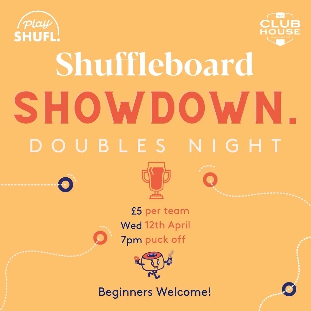ClubhouseDerby's tweet photo. SHUFFLE SHOWDOWN 

Our shuffleboard competition is BACK! 

Great prizes to be won, drinks deals all night and 25% of burgers 

It’s going to be PUCKing great 🔥

DM TO GET BOOKED https://t.co/nn7vF10WCP