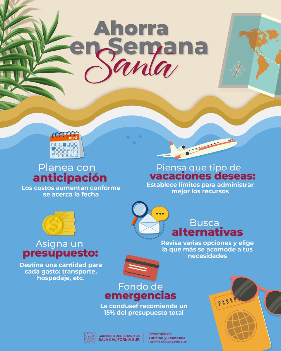 SECTURBCS's tweet photo. 📝 La Semana Santa está a la vuelta de la esquina, por ello, te damos algunos consejos que te ayudarán a ahorrar en tus vacaciones. #EconoTips #SETUE https://t.co/WQkG9xEn86