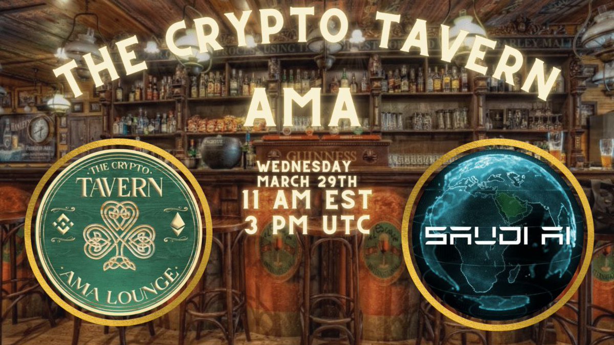 Join us for a Crypto Tavern 
t.me/thecryptotavern
Wednesday, March 29th
11 am EST / 3 pm UTC 
Project: SaudiAi
Saudi AI is built by investors of a Saudi background to support the recent decision of the Saudi government to invest over $500 billion dollars into the metaverse