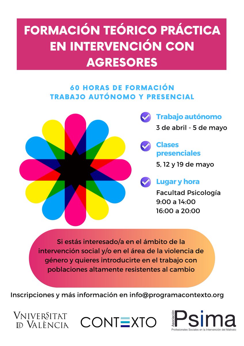 asociacionPSIMA's tweet photo. ¡Ya están abiertas las inscripciones de nuestra Formación!
📝info@programacontexto.org
Si tienes cualquier duda, ponte en contacto con nosotras!
#formación #intervencionsocial #programacontexto #intervencionconagresores https://t.co/kifMgWFCK5