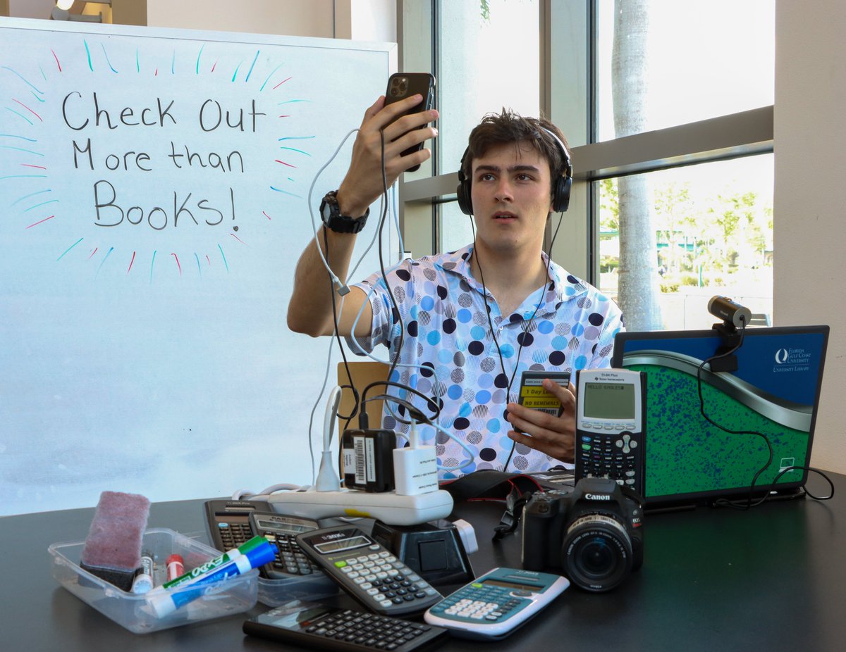 fgculibrary's tweet image. We have way more than books hiding behind our Circulation Desk including calculators, computer chargers, markers, laptops, cameras and so much more! #fgcu #fgculibrary #library #libraries