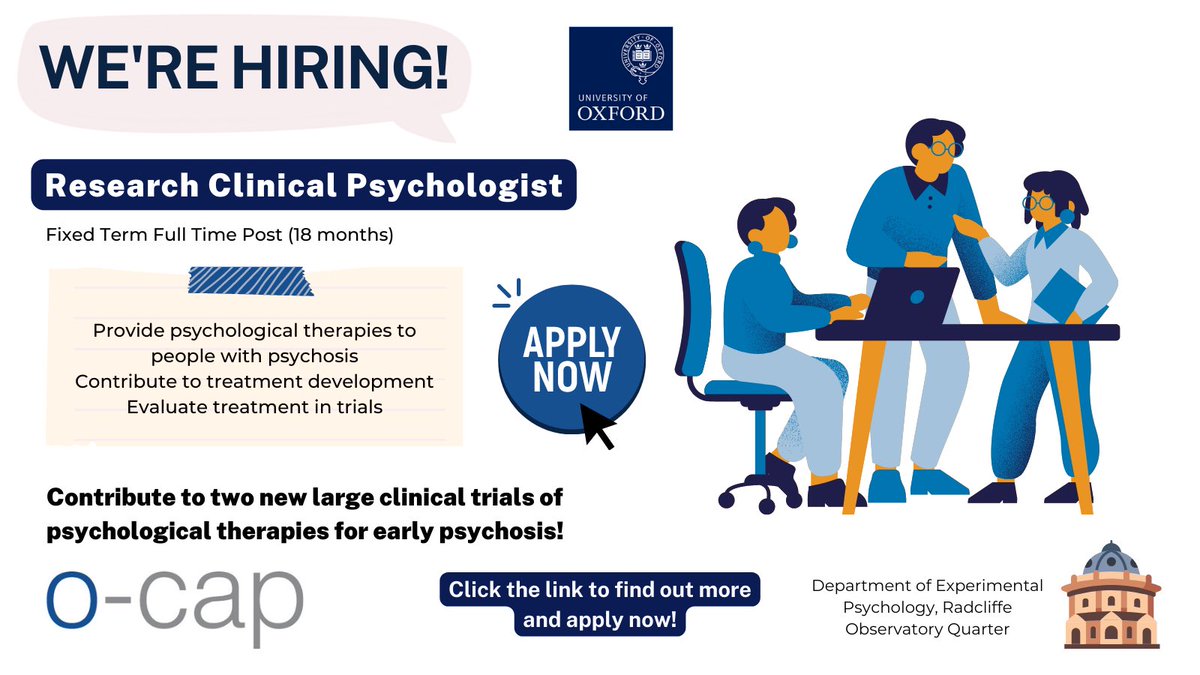 JOB OPPORTUNITY: we are looking for a clinical psychologist to join us developing and evaluating psychological treatments for early psychosis. More details here 👇 my.corehr.com/pls/uoxrecruit…
