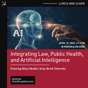 PHLR_Temple's tweet photo. We’ll hear from @stonybrooku professor Klaus Mueller, @PricilaPhd and @scottburrisphlr on April 19 at noon ET, discussing the integration of law, #publichealth, and #AI. Don’t miss it — in person or virtual! Registration required: https://t.co/IkW5skcQAd https://t.co/zFobqR4gvR