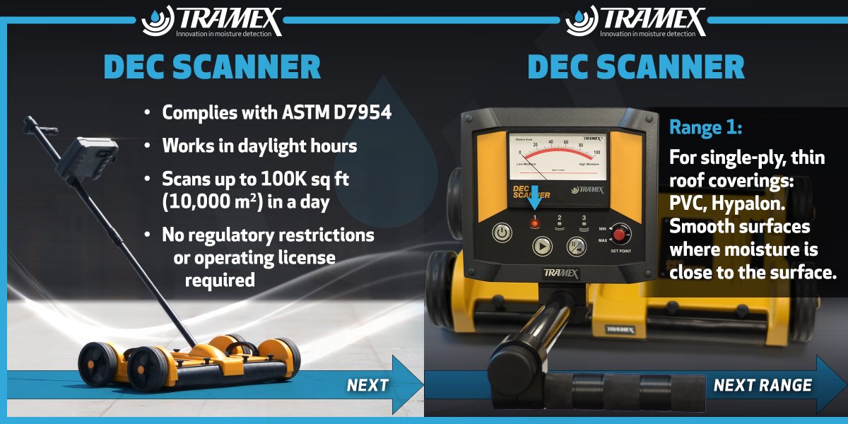 tramexmeters's tweet photo. NON-DESTRUCTIVE FLAT ROOF LEAK DETECTION & SURVEYING
The Tramex Dec Scanner is a mobile non-destructive scanner for the instant surveying of moisture conditions in flat roofing and waterproofing systems.
https://t.co/tM9reuuoaD
#decscanner #roof #flatroof #roofmoisture #d7954 https://t.co/pdhf4licsh