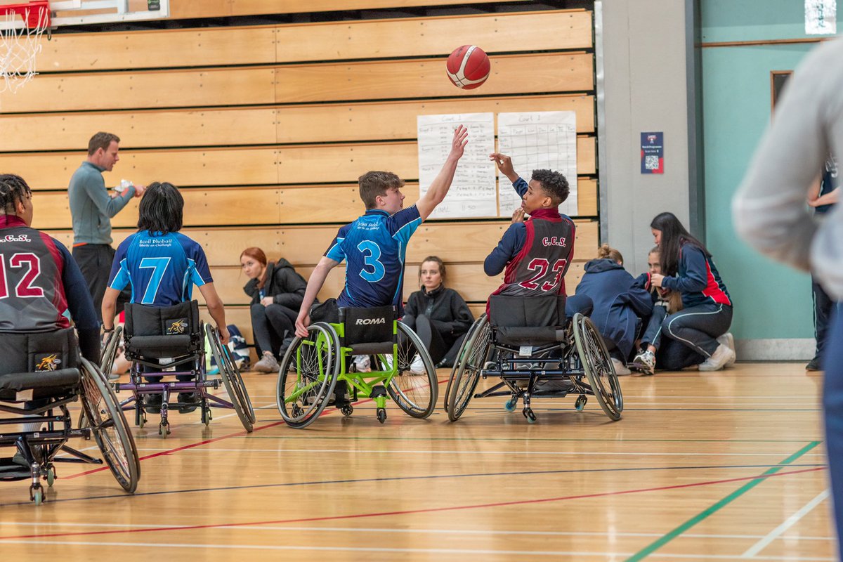 UCC's tweet image. 30 schools took part in the UCC Wheelchair Basketball4All Event 2023. 

Organised by @UCCSSPE students, it invited TY students to experience adapted physical activity in a fun, supportive and at times very competitive way. 

#PhysicalActivityForAll