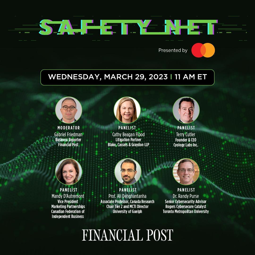 Legal Post (@legalpost) on Twitter photo Join <a href="/financialpost/">Financial Post</a> on March 29 at 11AM for our virtual event, #SafetyNet
As hackers become more sophisticated, what can Canadian businesses do to protect themselves?
Find out what our panel of #CyberSecurity experts have to say.
Registration here: bit.ly/40gGUIq Join <a href="/financialpost/">Financial Post</a> on March 29 at 11AM for our virtual event, #SafetyNet
As hackers become more sophisticated, what can Canadian businesses do to protect themselves?
Find out what our panel of #CyberSecurity experts have to say.
Registration here: bit.ly/40gGUIq