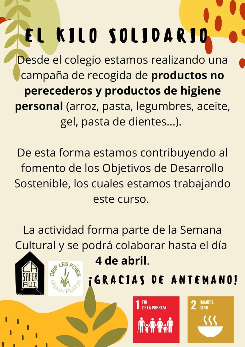 ca_saforaui's tweet photo. Gràcies al CEIP les Foies del Grau de Gandia per la recollida d'aliments que ha iniciat per al #MenjadorPopular i #XarxaAliments. https://t.co/nttsdSinhY