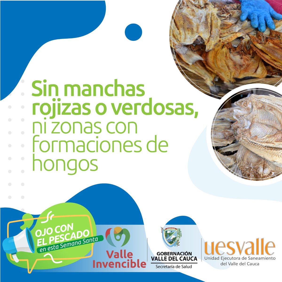 secsaludvalle's tweet photo. Llega Semana Santa y un plato tradicional que no faltará en muchos hogares es el pescado seco👌. Desde la Secretaría Departamental de Salud y la #UesValle les explicamos la mejor forma de elegirlo para que puedan comprarlo con tranquilidad.
#ValleInvencible
#SemanaSanta2023 https://t.co/Rp432D4L21