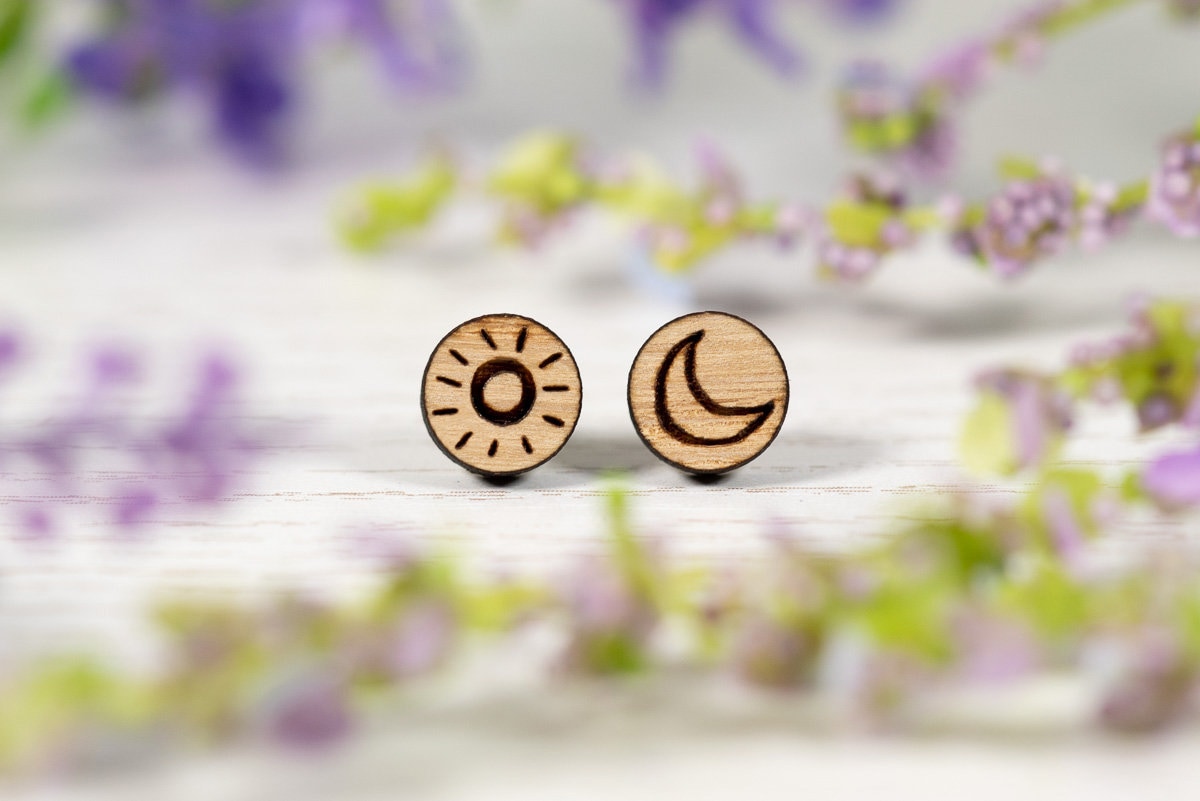 Sun and Moon Celestial Wooden Earrings - Earrings with Hypoallergenic Studs tuppu.net/82721426 #Bridetobe #Etsy #Wedding #rusticwedding #weddingsignage #HoneywellWeddings #NoveltyEarrings