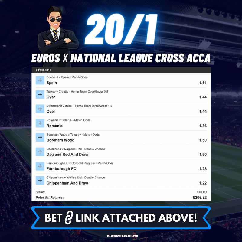 BennyBoyTips's tweet photo. 🚨TUESDAY ACCAS LIVE!

🌎Euros: https://t.co/nBPao6EhCh

🏴󠁧󠁢󠁥󠁮󠁧󠁿National League: https://t.co/daK20Fgkva

⭐Combined 20/1: https://t.co/4AowUZzxHU

Get a £20 free bet for one of these Accas👇
• Sign up here: https://t.co/7melohaxIv
• Place £20 on any acca

18+, T&amp;C’s Apply ad https://t.co/qkG2tpl3P1