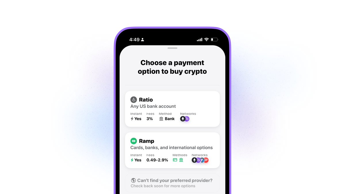 Buying crypto with Rainbow is getting a whole lot better 🔥 Enjoy lower  fees, higher limits, and way higher approvals when you buy crypto with our  overhauled fiat-to-crypto experience—no matter where in