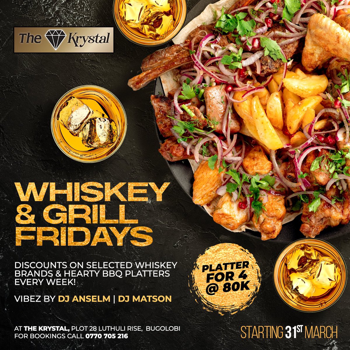 thekrystal_ug's tweet photo. Savor the sizzle! 🍖🔥🥃

Join us for our weekly BBQ &amp; Whiskey offer, every Friday at The Krystal ✨ https://t.co/qAo866pVs9