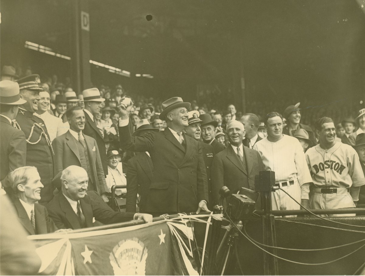 Play ball! In 1934, President Franklin D. Roosevelt attended a Boston @RedSox vs. Washington Senators game at Griffith Stadium and threw out the first pitch.

As you get ready for Opening Day, check out some more baseball history in our #AllAmericanExhibit.